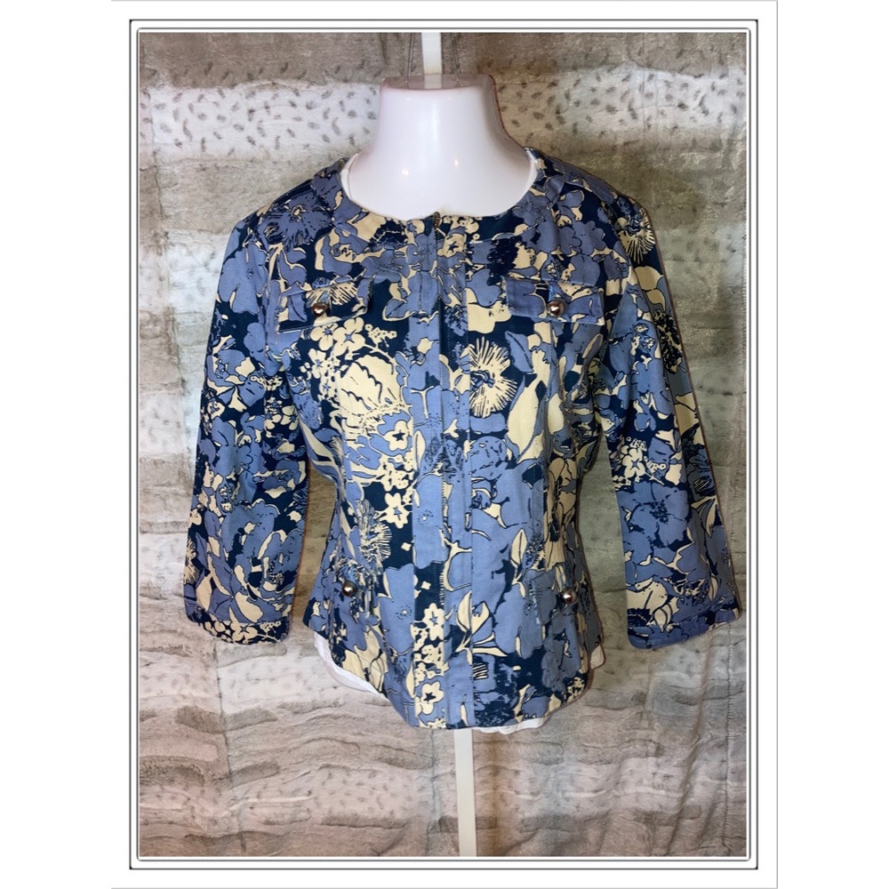 Westbound jacket cotton blue tan floral size L.